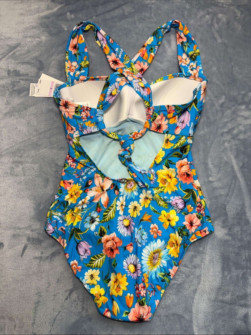 Jantzen Bright Blue Floral Cross-Back Women's One-Piece Swimsuit - Picture 4 of 7